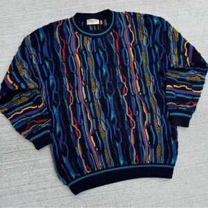 Vintage Pure Wool 3D Textured Knit Sweater Crewneck Multicolor Small